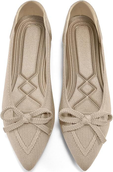 Ablanczoom Ballet Flats Shoes for Women: Dressy Pointed Toe Bow Knit Flats Comfortable Slip On Wo... | Amazon (US)