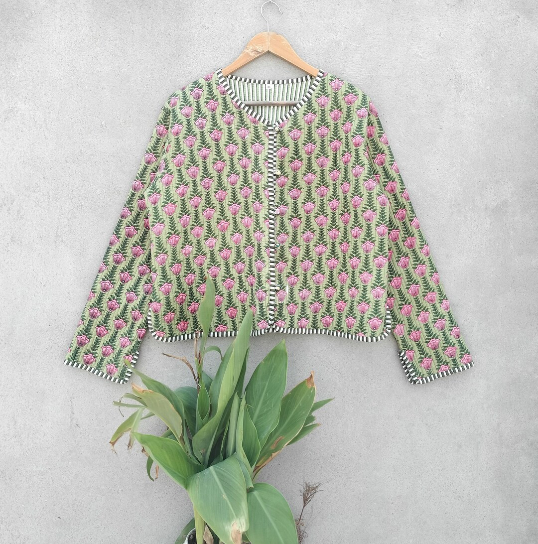 Cotton Quilted Jacket Women Wear Front Open Kimono Stripe - Etsy | Etsy (US)