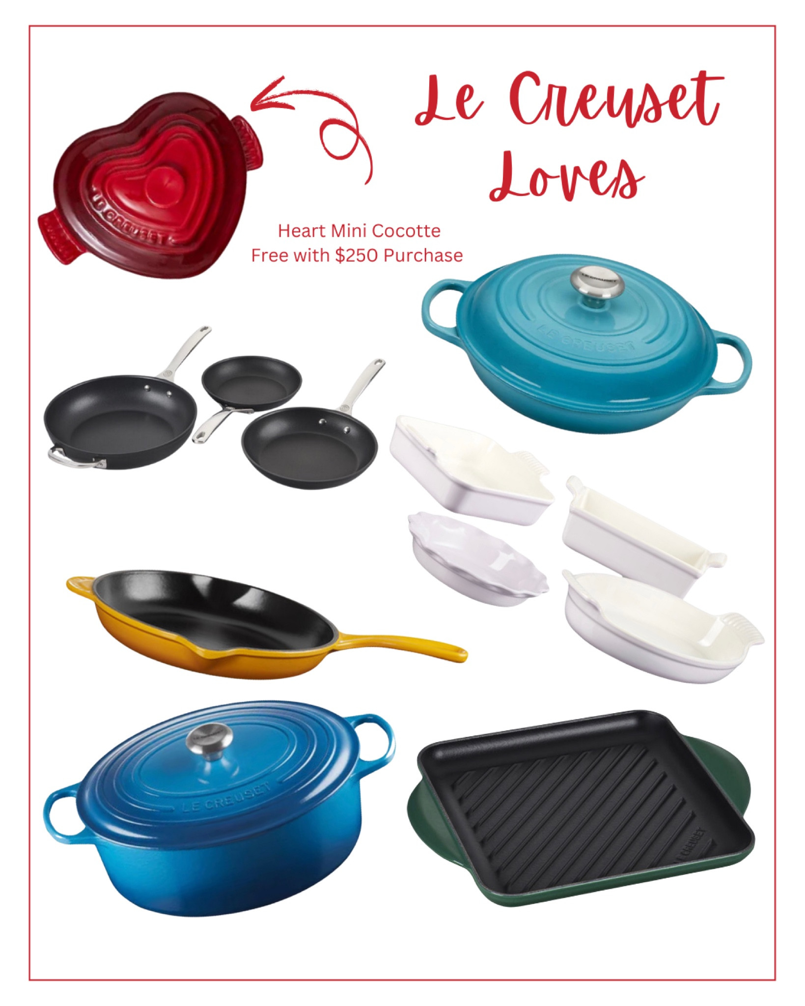 These are my absolute favorite pans to cook with! Not only are they beautiful, but they last forever and are so easy to clean! They have specials on so many of them right now and you get a free mini heart cocotte with $250 purchase! Use code Valentine! ❤️ 

#LTKHome #LTKMostLoved #LTKGiftGuide