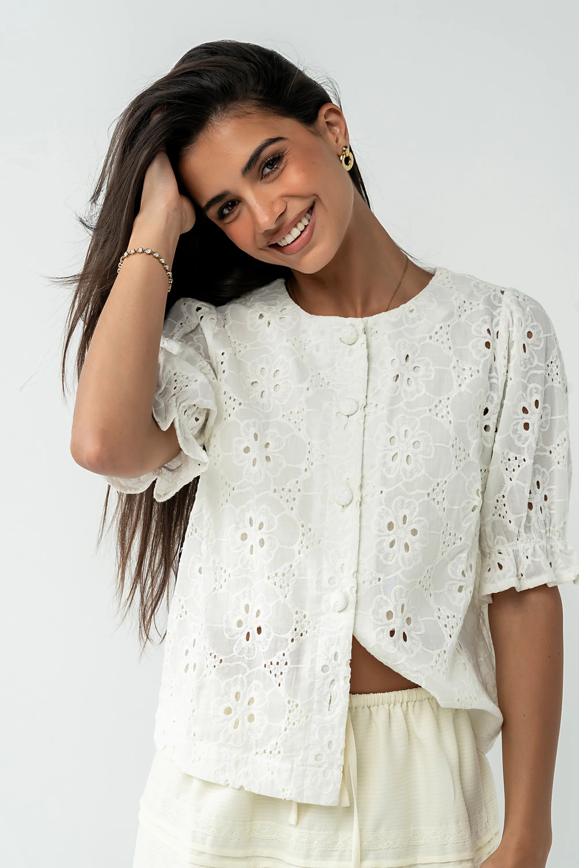 Cassidy Embroidered Button Up in Ivory | Böhme US