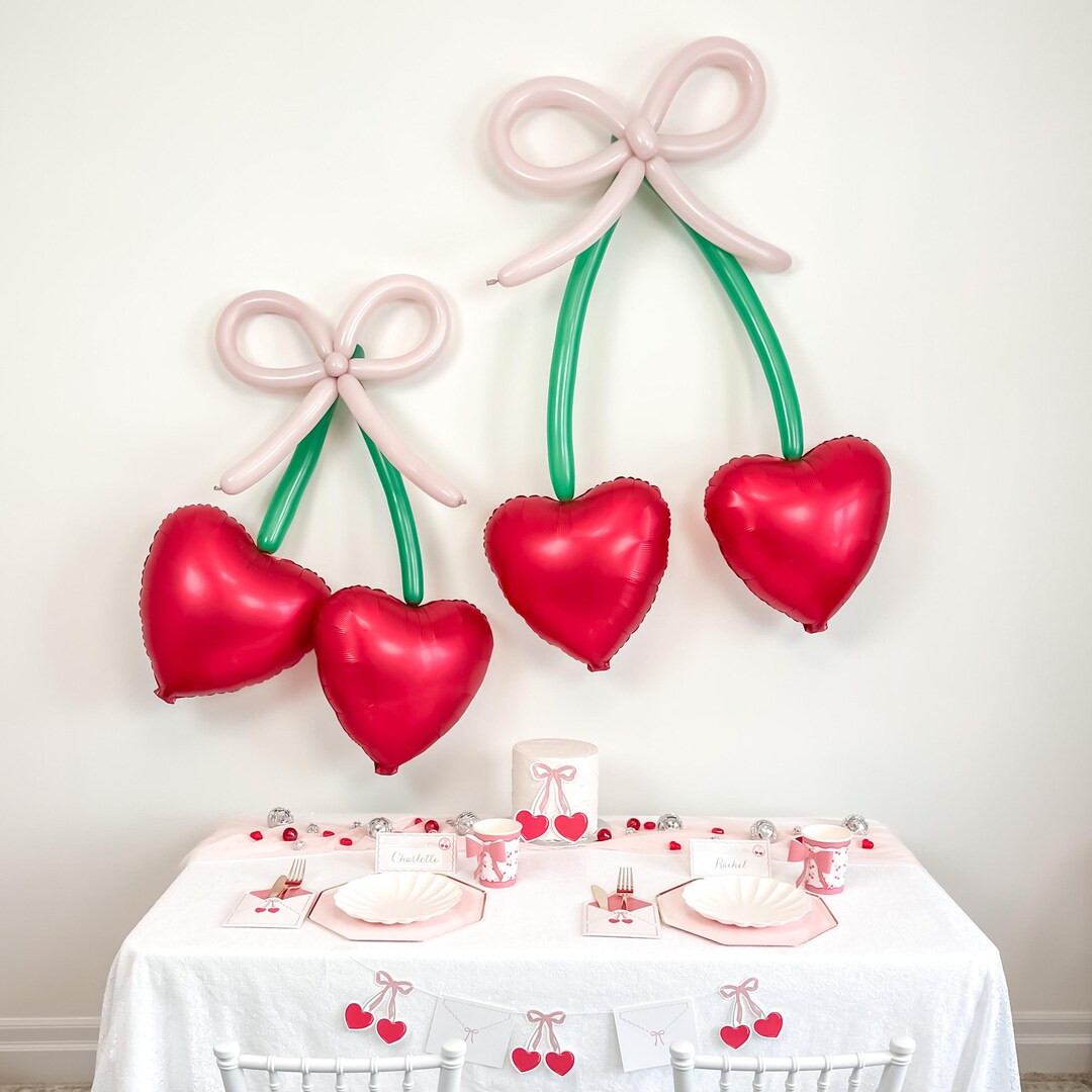 Cherry Heart Balloon Kit 2 Pack Valentines Day Cherry Party Decor Bows & Cherries Cherry Shower D... | Etsy (US)