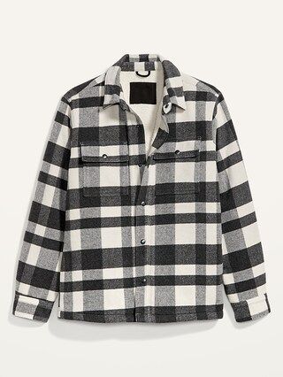 Cozy Sherpa-Lined Plaid Wool-Blend Shirt Jacket for Men | Old Navy (CA)