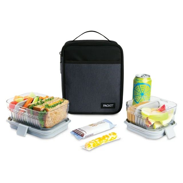 PackIt Freezable, Reusable Upright Lunch Box, Charcoal and Black | Walmart (US)