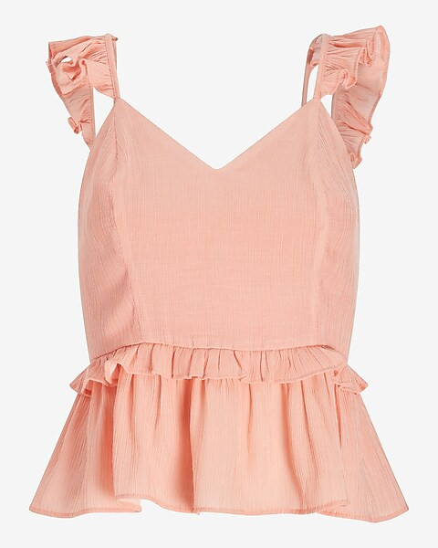 Textured Ruffle Strap Peplum Tank | Express