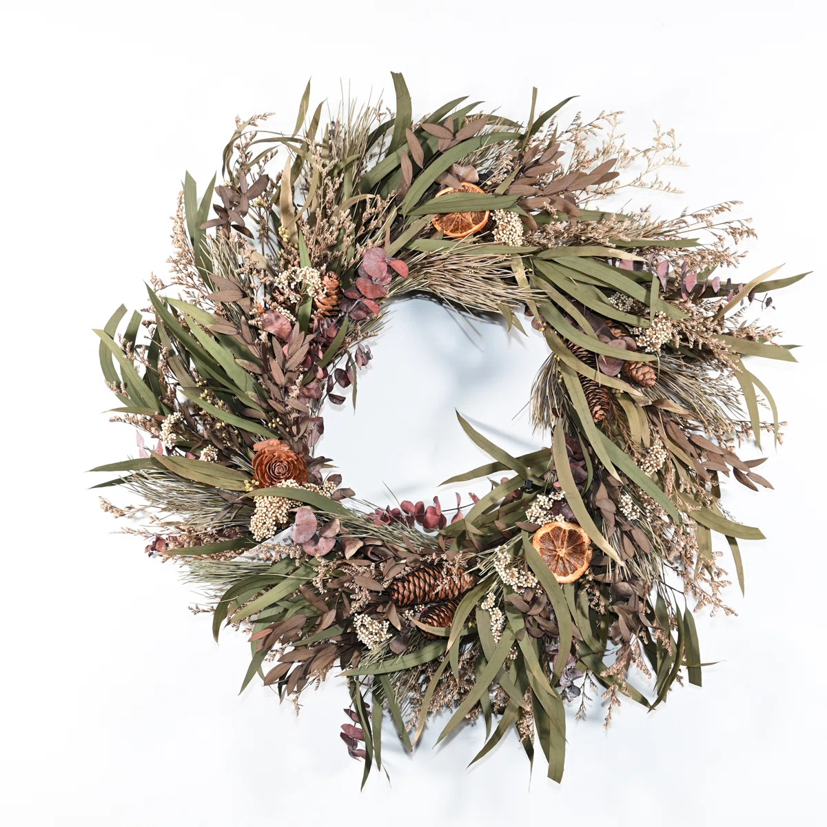 24" Artificial Farmhouse Blossom Cluster Grass Berry Pinecone Natural Dried Citrus Fall Harvest F... | Wayfair North America