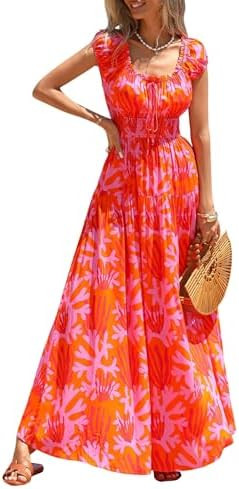 PRETTYGARDEN Boho Maxi Dresses for Women 2026 Summer Floral Wedding Guest Dress Resort Wear Sprin... | Amazon (US)