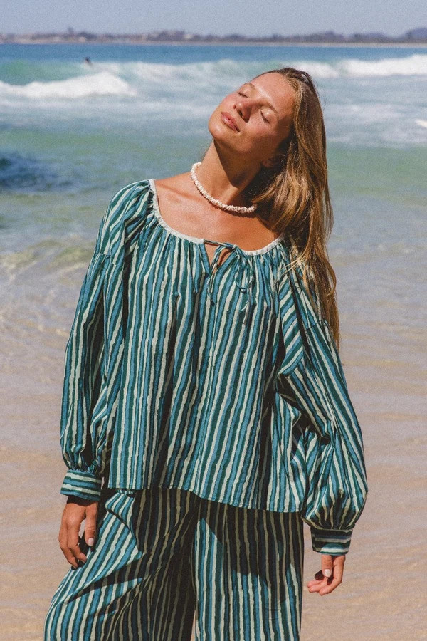 Ria Blouse ~ Cyan Candy | Hand Screen Printed Artisan Blouse | Daughters of India