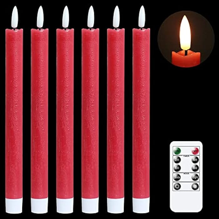 GenSwin Flameless Red Taper Candles Flickering with 10-Key Remote, Battery Operated Led Warm 3D W... | Amazon (US)
