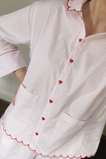 pink and white striped pjs with scallop trim and heart buttons 〰️ cutest poplin pj set ♥️ (true to size but I ordered a M for the perfect oversized fit!) 

#LTKGiftGuide #LTKFind
