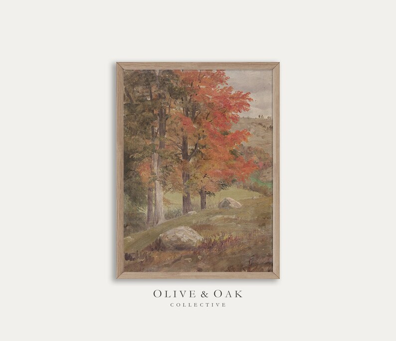 Autumn Tree Oil Painting / Vertical Landscape Fall Art Digital | Etsy | Etsy (US)