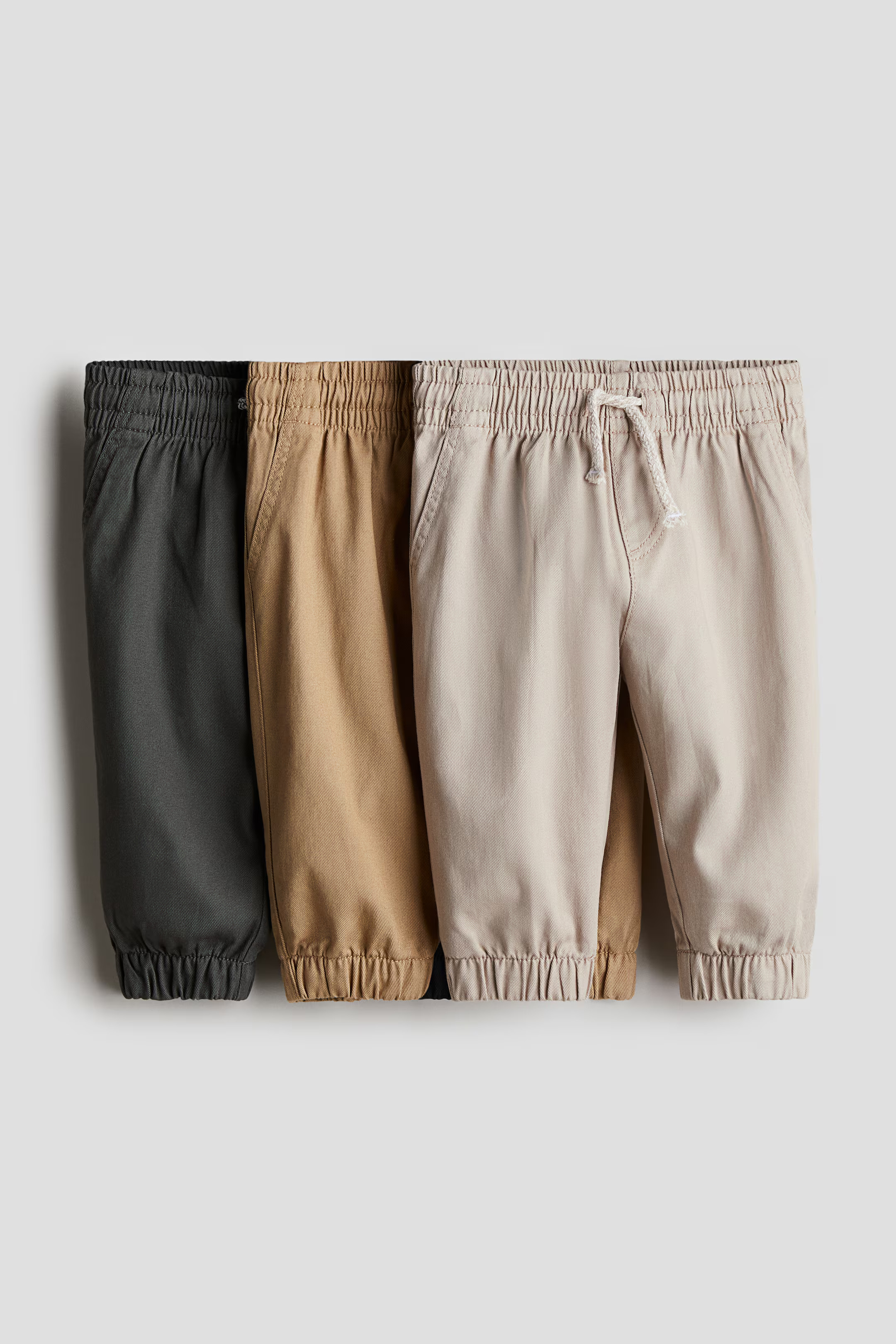 3-pack Twill Joggers - Regular waist - Long - Beige/dark gray - Kids | H&M US | H&M (US + CA)
