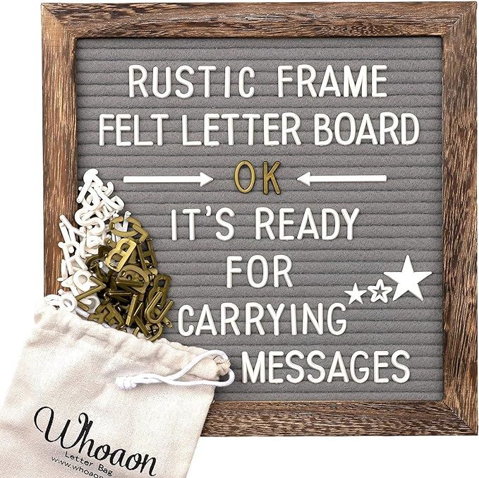 Rustic Wood Frame Gray Felt Letter Board 10x10 inch. Precut White & Gold Letters, Script Cursive ... | Amazon (US)
