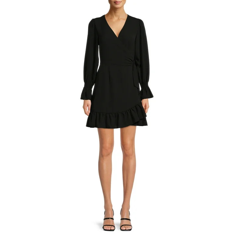 Nine.Eight Women’s Ruffle Wrap Dress with Long Sleeves - Walmart.com | Walmart (US)