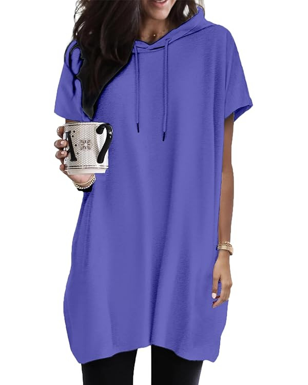 Women Summer Long Tunic Tops to Wear with Leggings, Oversized Short Sleeve Shirt Dress Tunics 202... | Amazon (US)