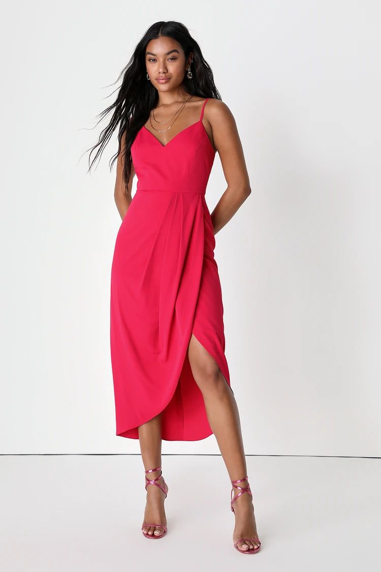 Reinette Hot Pink Midi Dress | Lulus (US)