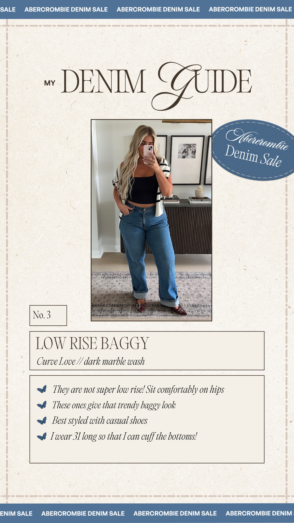 My denim guide is back and updated🩵 love reviewing the new & old styles from Abercrombie a few times of year for you guys!! These are my top 5 styles! All the details are on the graphic 

All denim is 25% off + additional 15% with code ‘DENIMAF’ 

Everything else is 15% off + additional 15% with code ‘DENIMAF’

#abercrombie #denim #fallfashion #sale #jeans 

#LTKxAF #LTKMidsize #LTKSaleAlert