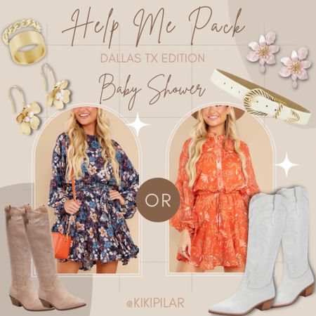 Baby shower outfit 
Dallas tx
Texas
Travel
Long sleeve dress
Mini dress
Floral dress
Baby shower dress
Dresses
Orange dress
Blue dress
What to wear 
Floral earrings
Belted dress
Suede boots
Leather boots
Dolce vita
Target boots

#LTKSeasonal #LTKtravel #LTKstyletip