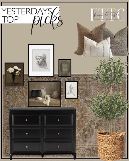 Yesterday’s Top Picks. Follow @farmtotablecreations on Instagram for more inspiration.

4.5' Olive Double Topiary Silk Tree. 13.5" x 14.5" Woven Decorative Basket. Magnolia Home By Joanna Gaines x Loloi Mona Rug. Eco Pillow Cover Set | Brown Pillow Cover, Fall Pillow Covers, Set of Pillow Covers, Pillow Combo, Sofa Pillow Combo, Hackner Home. Americanflat Modern 5 Piece Vintage Gallery Wall Art Set - Pot Kettle Still Life, Sculpture Study, Roses, Geometric Abstract By Maple + Oak. Little Seeds Piper 6 Drawer Dresser with Solid Wood Spindle Feet. 

#LTKsalealert #LTKhome #LTKfindsunder50