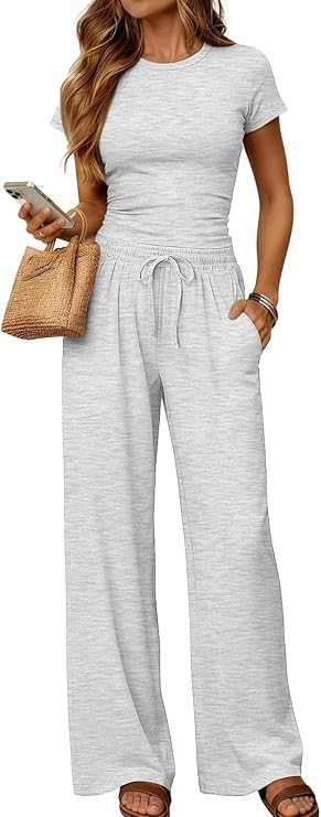 LILLUSORY Lounge Sets for Women 2 Two Piece Matching Sweat Set Workout Sweatsuit Airport Travel O... | Amazon (US)