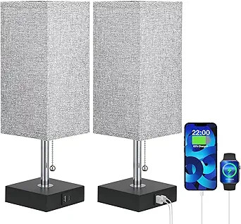 Bedside Lamps for Bedrooms Set of 2 - Table Lamps for Nightstand with USB Ports, Small Night Stan... | Amazon (US)