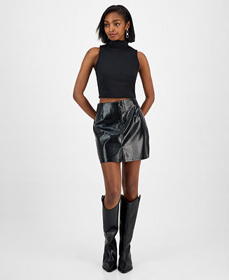 Women's Crocodile-Embossed Faux Leather Mini Skirt, Macy's Exclusive | Macy's