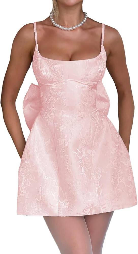 Cudiew Satin Jacquard Homecoming Dress with Bow for Teens A Line Short Bridal Dress Mini Weddingl... | Amazon (US)