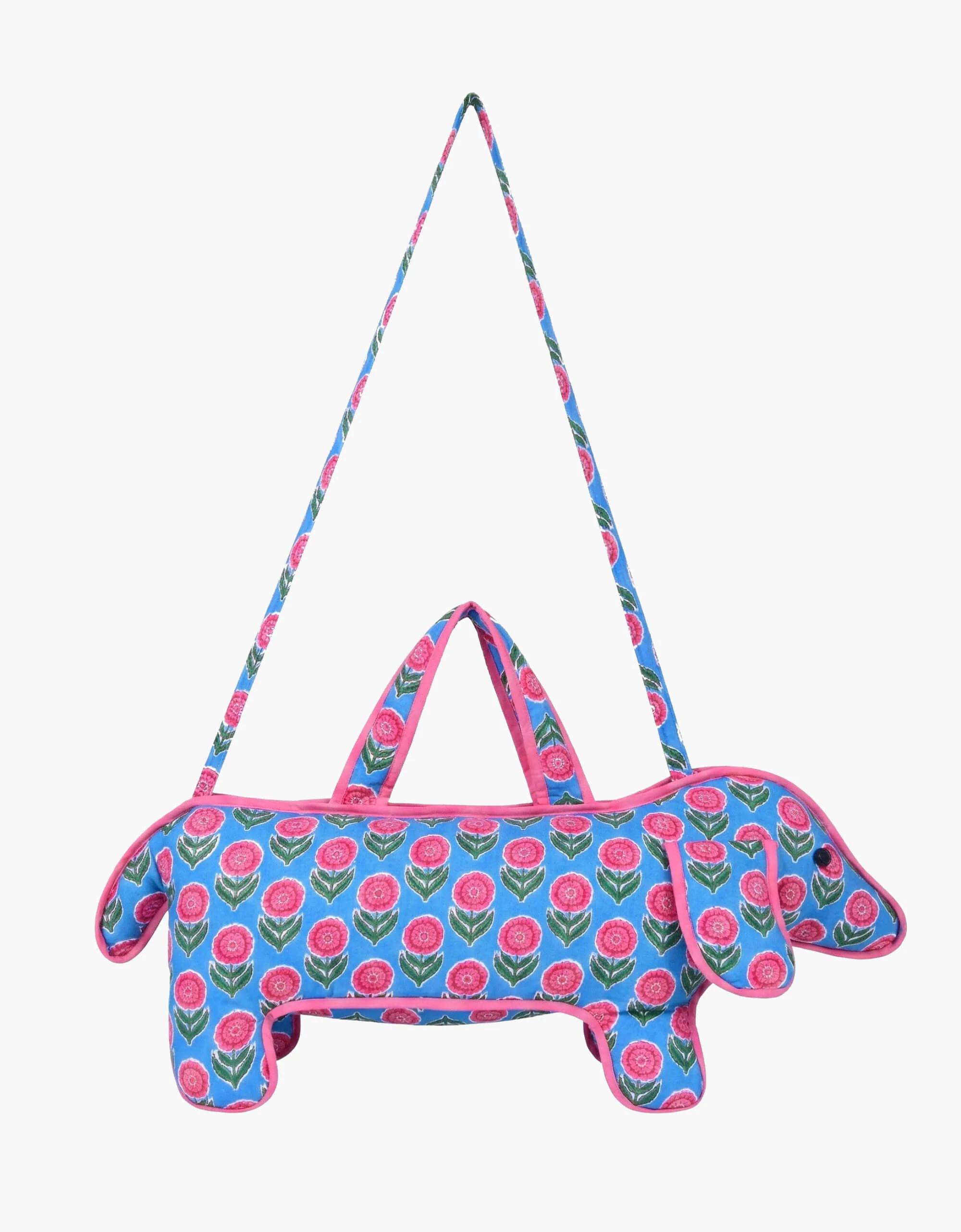 Doggie Bag | Blue& Pink Floral Dog Purse | Screen Print Cotton | Pink City Prints UK