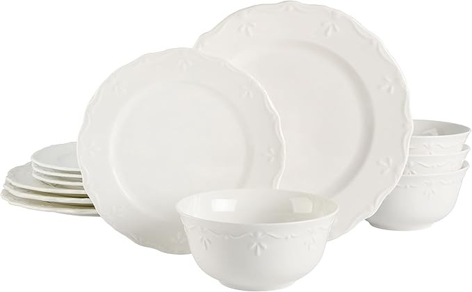 Gibson Home Round Embossed Dinnerware Set, Service for 4 (12pcs), White | Amazon (US)