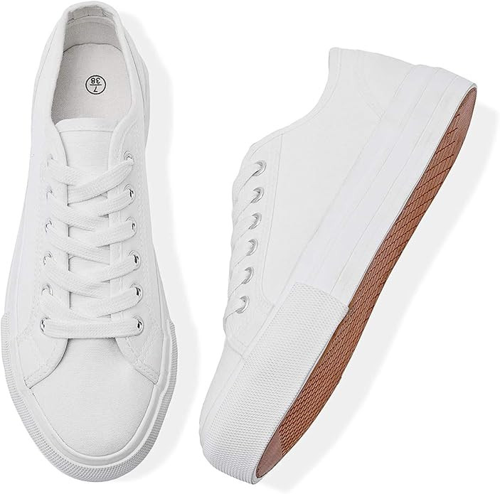 Women's White Platform Sneakers Black Platform Tennis Shoes Casual Lace up Fashion Sneakers Canva... | Amazon (US)