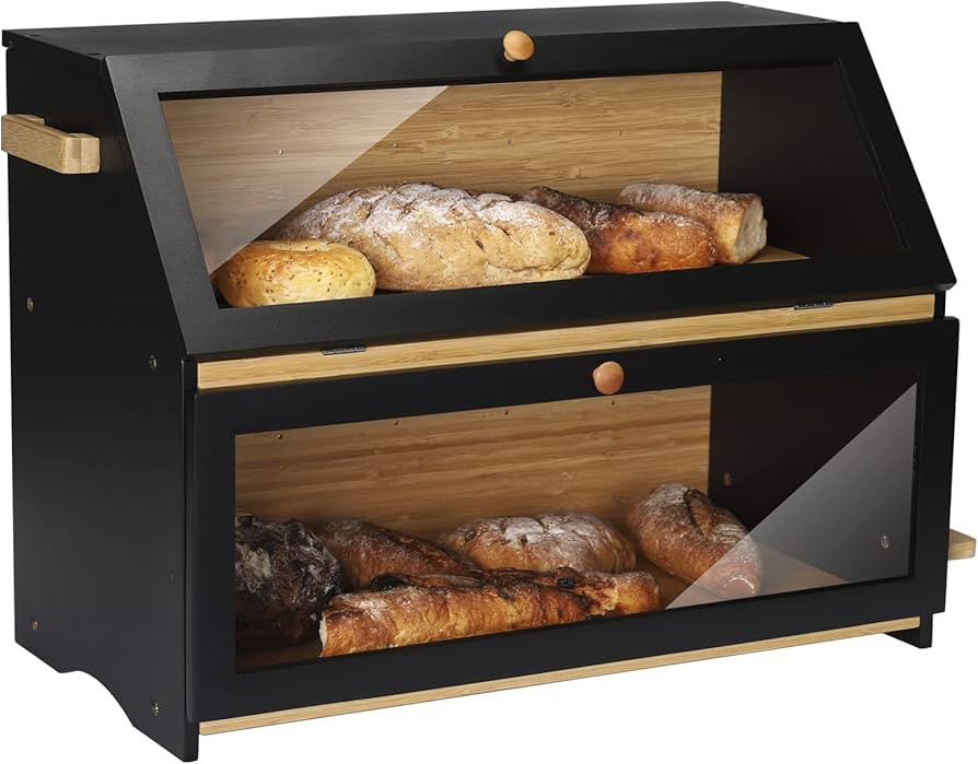 HOMEKOKO Double Oversized Bread Box, Two-layer Extra Large Bread Box for Kitchen Counter, Wooden ... | Amazon (US)