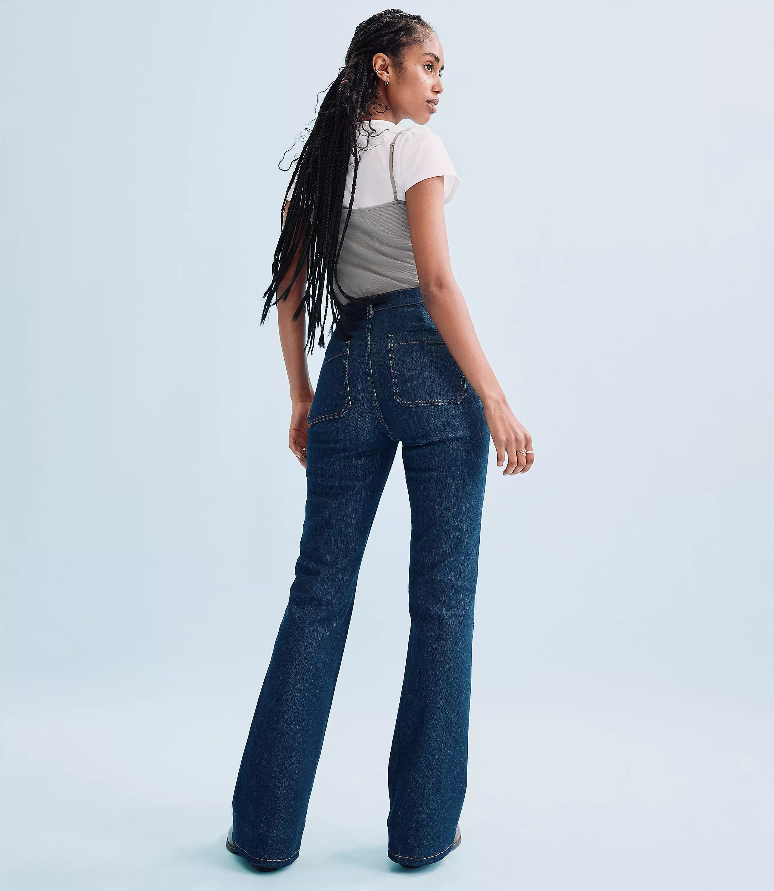 Rivete Patch Pocket High Rise Slim Flare Jeans in Classic Rinse Wash | LOFT