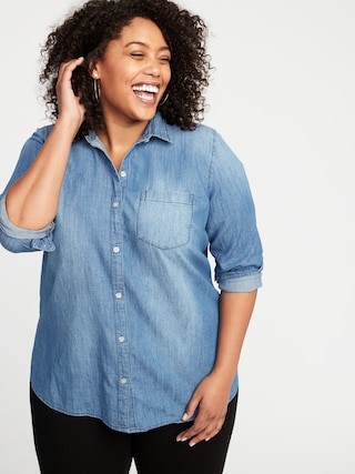 Classic Chambray No-Peek Plus-Size Shirt | Old Navy (US)