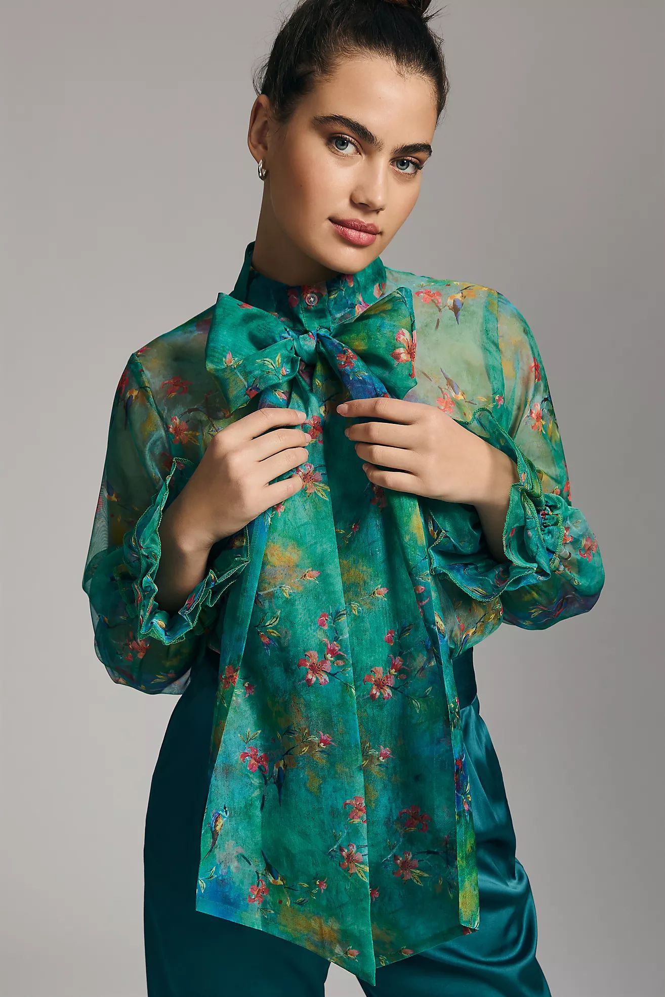 Mynah's Reynu Taandon Sheer Bow Blouse | Anthropologie (US)