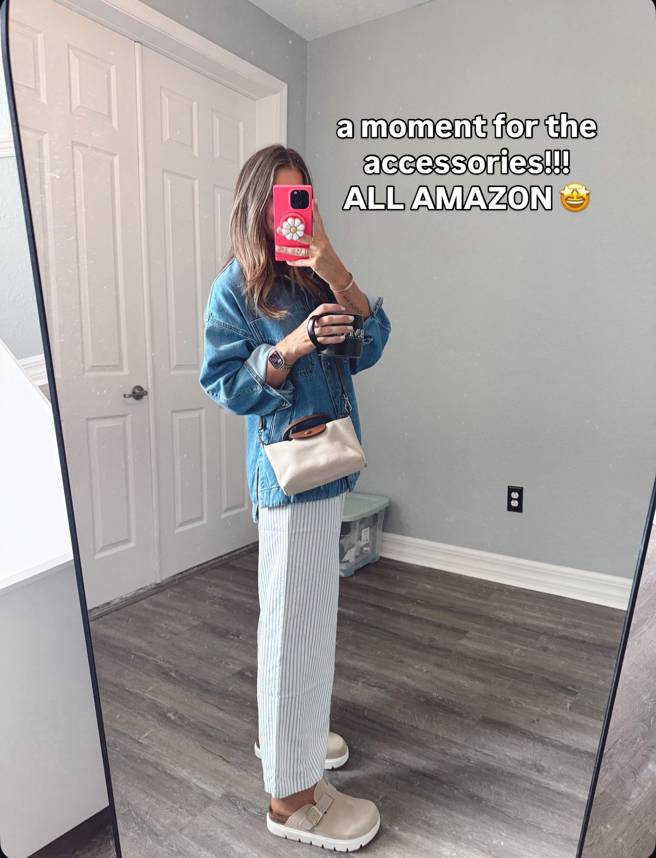 These Amazon accessories are both a look for less that are SO GOOD!!! I almost bought the real deals for both and I’m so glad I didn’t. Highly recommend! *just be sure to size down half size in the shoes! And size down one in the jacket! 