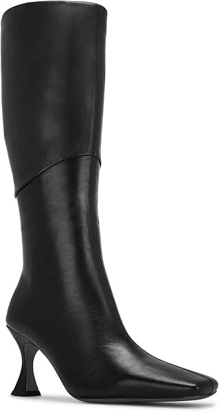 Coutgo Womens Kitten Heel Knee High Boots Wide Calf Square Toe Leather Boot Shoes with Zipper | Amazon (US)