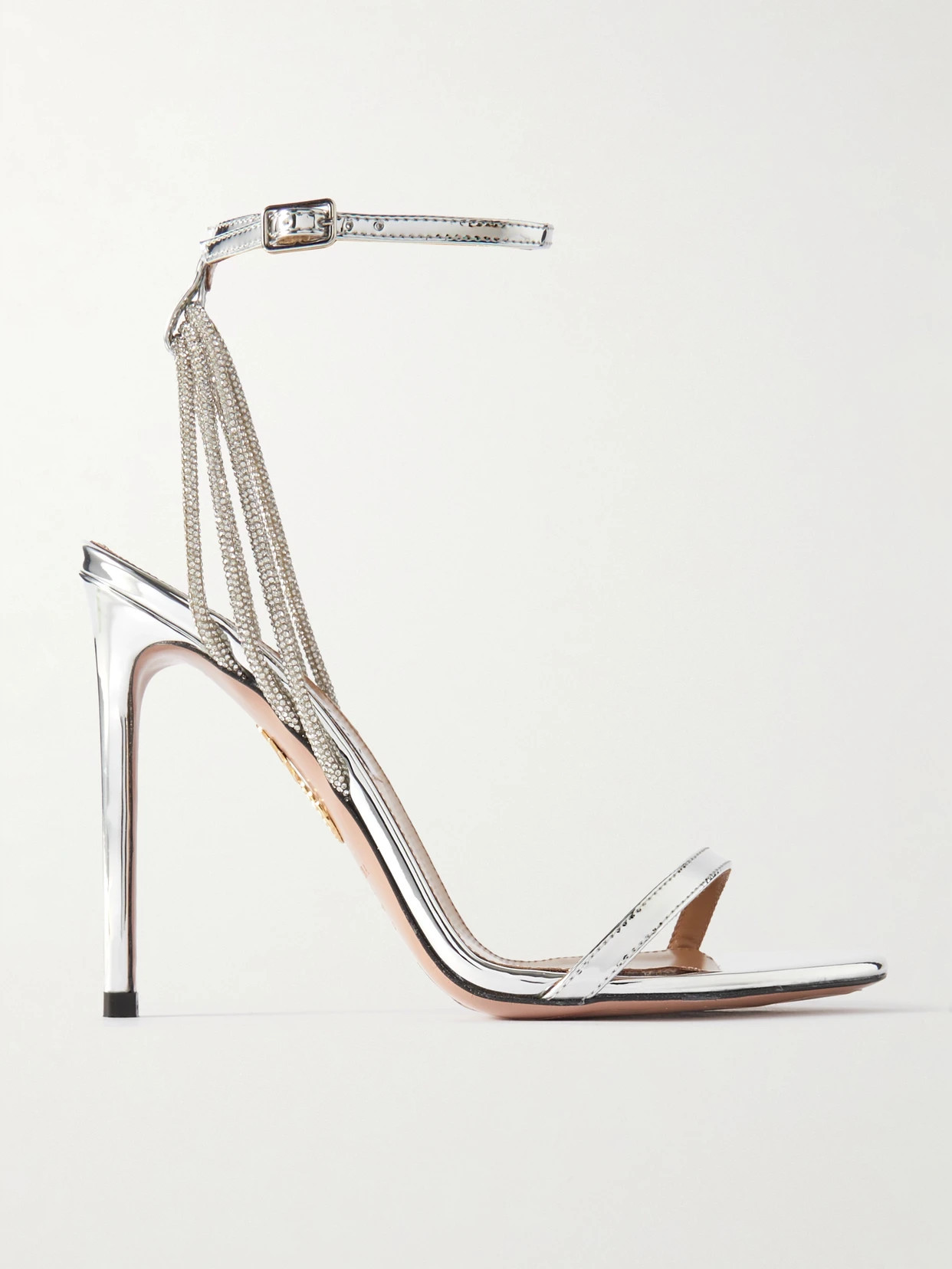 Aquazzura - Wild At Heart 105 Crystal-embellished Mirrored-leather Sandals - Silver | NET-A-PORTER (US)
