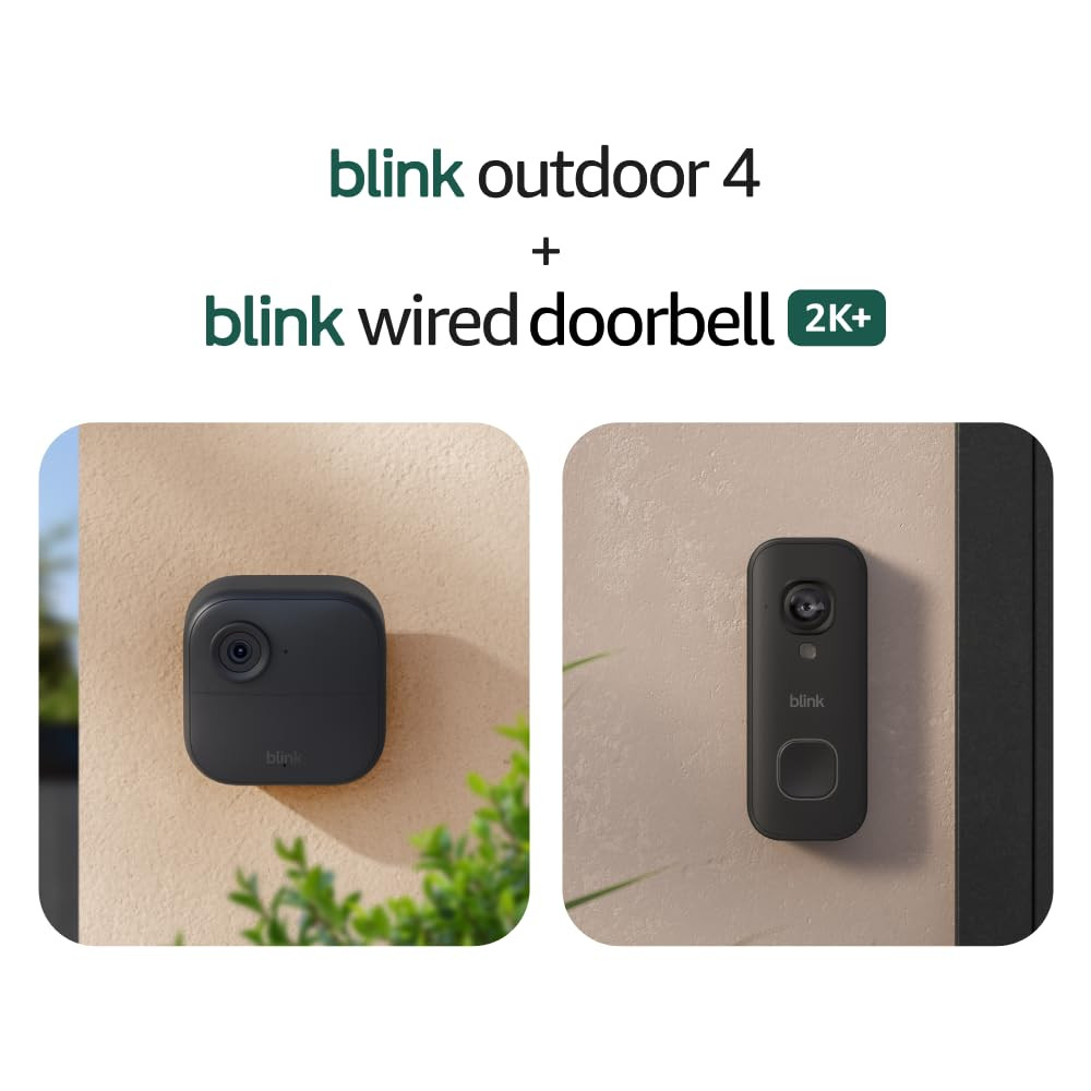 Blink Outdoor 4 and Wired Doorbell 2K+ (newest model) — Two-year battery 1080p cameras and 2K hardwired doorbell. Sync Module Core included — 3 Cameras + Doorbell (Black) | Amazon (US)