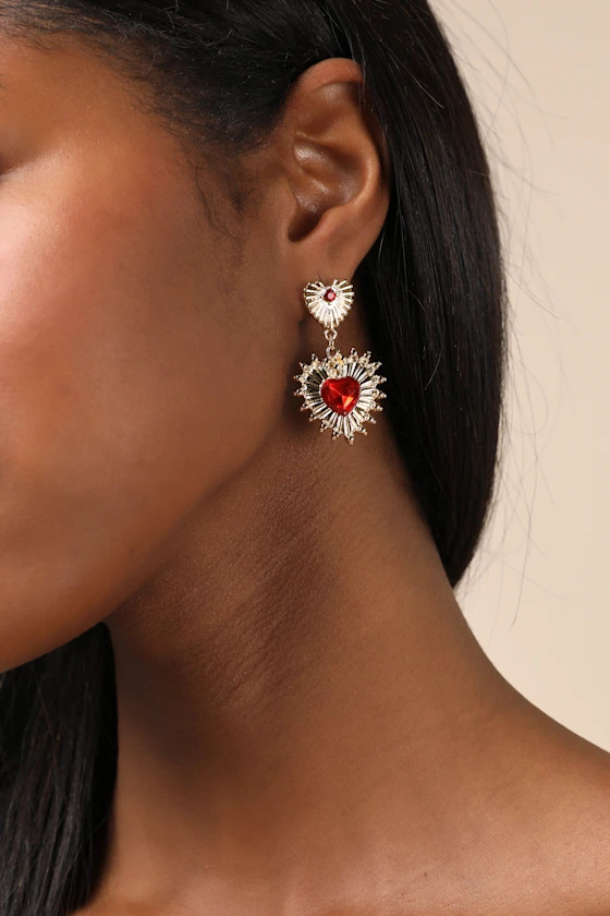 Radiant Sensation Gold Rhinestone Heart Drop Earrings
            Lulus
         $14 | Lulus