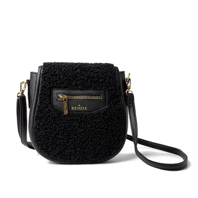 Kedzie Fireside Camden Mini Messenger Bag in Vegan Faux Shearling Black | Target