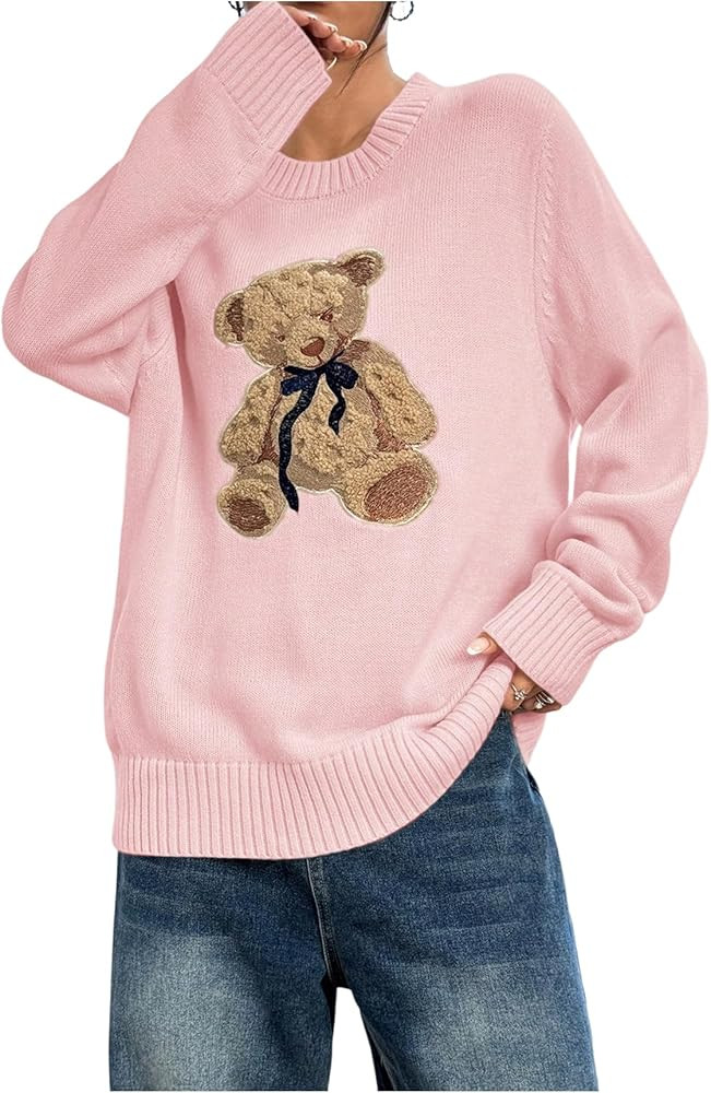 GORGLITTER Women's Teddy Bear Sweater Long Sleeve Cute Crew Neck Chunky Cozy Fall Trendy 2025 Kni... | Amazon (US)