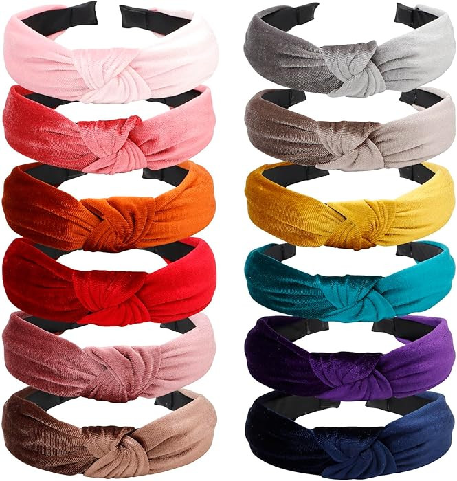 VELSCRUN Knotted Headbands - Pink, Red, Brown, Gray Velvet Wide Top Knot Hair Accessories for Wom... | Amazon (US)