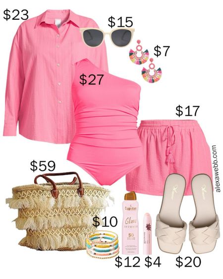Plus Size on a Budget - Vacation Swim - A plus size beach day outfit idea with a coral pink swimsuit. This look includes a coordinating set for an after-swim cover-up. Alexa Webb

#LTKPlusSize #LTKSeasonal #LTKFindsUnder50