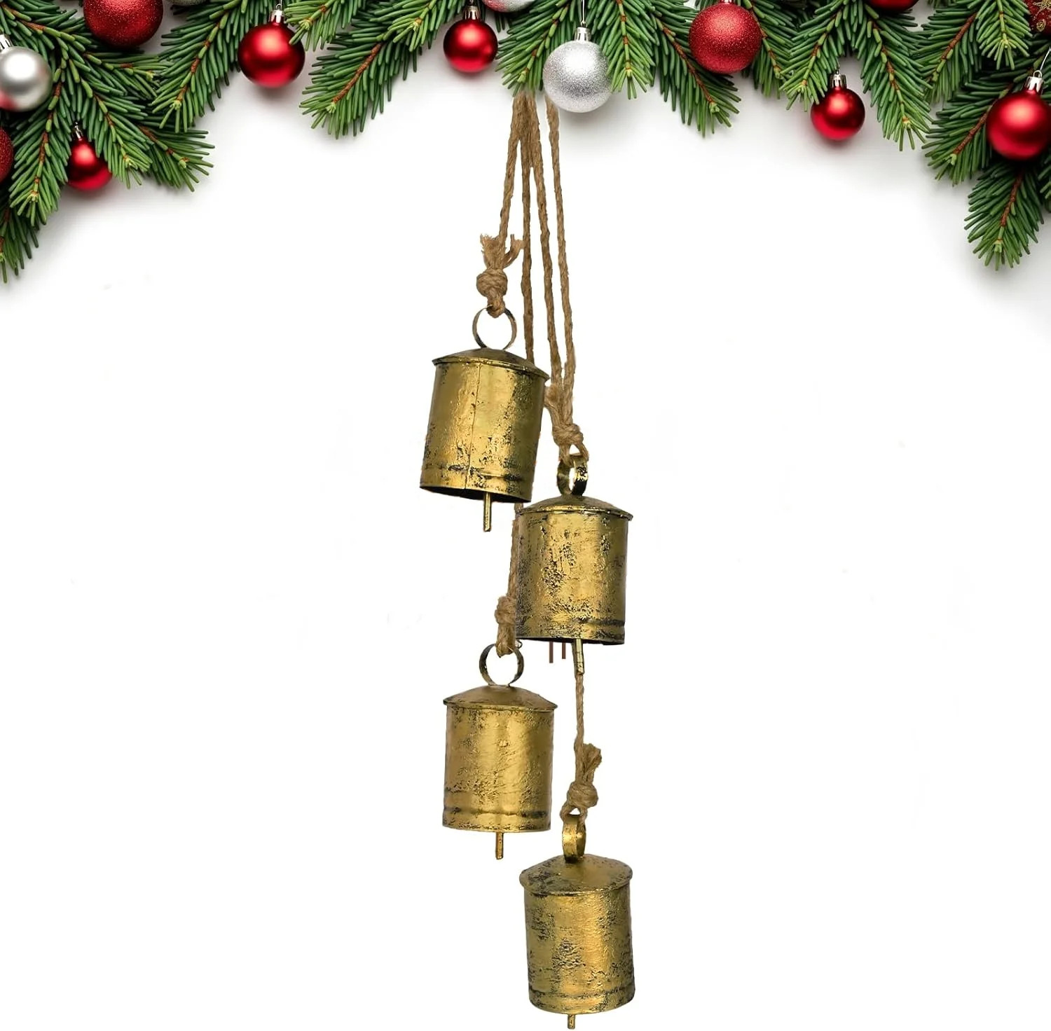 Ikfashoni 4 Count Christmas Bells with Jute Rope, Large Rustic Metal Bell Christmas Gift, Brass H... | Walmart (US)