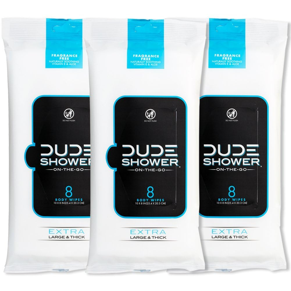 DUDE Wipes - On-The-Go Shower Wipes - 3 Pack, 24 Count - Unscented Extra-Large - Vitamin E & Aloe | Amazon (US)