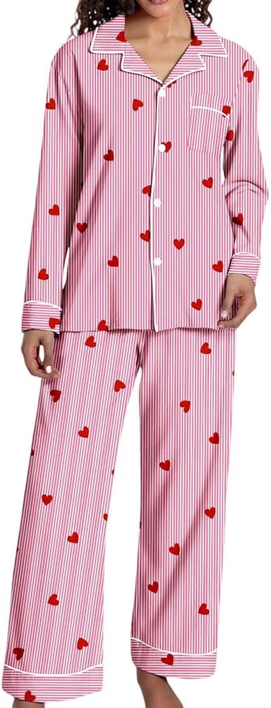 Valentines Pajamas for Women Valentine Day Bow Silk Satin De San Valentin Pajama Set Cherry Match... | Amazon (US)