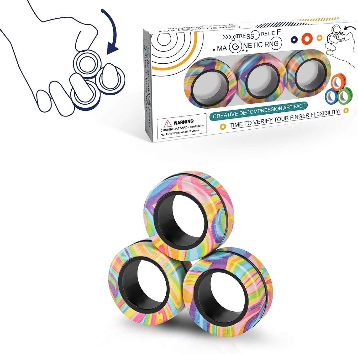 Magnetic Rings Fidget Toy Set, Idea ADHD Fidget Toys, Adult Fidget Magnets Spinner Rings for Anxi... | Amazon (US)