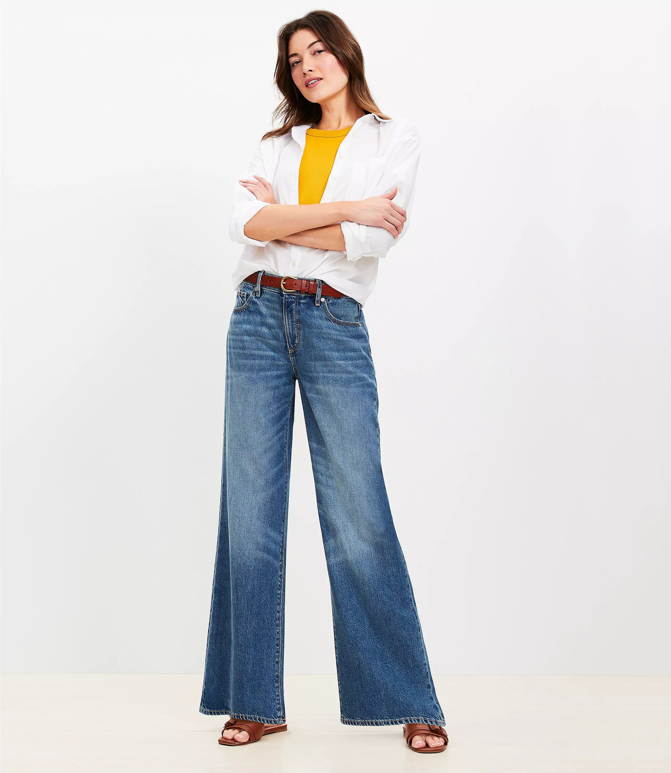 Mid Rise Wide Leg Jeans in Classic Mid Wash | LOFT