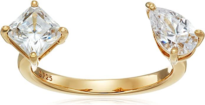 Yellow-Gold-Plated Sterling Silver Swarovski Zirconia 2-Stone Princess-Cut and Pear-Shape Ring | Amazon (US)