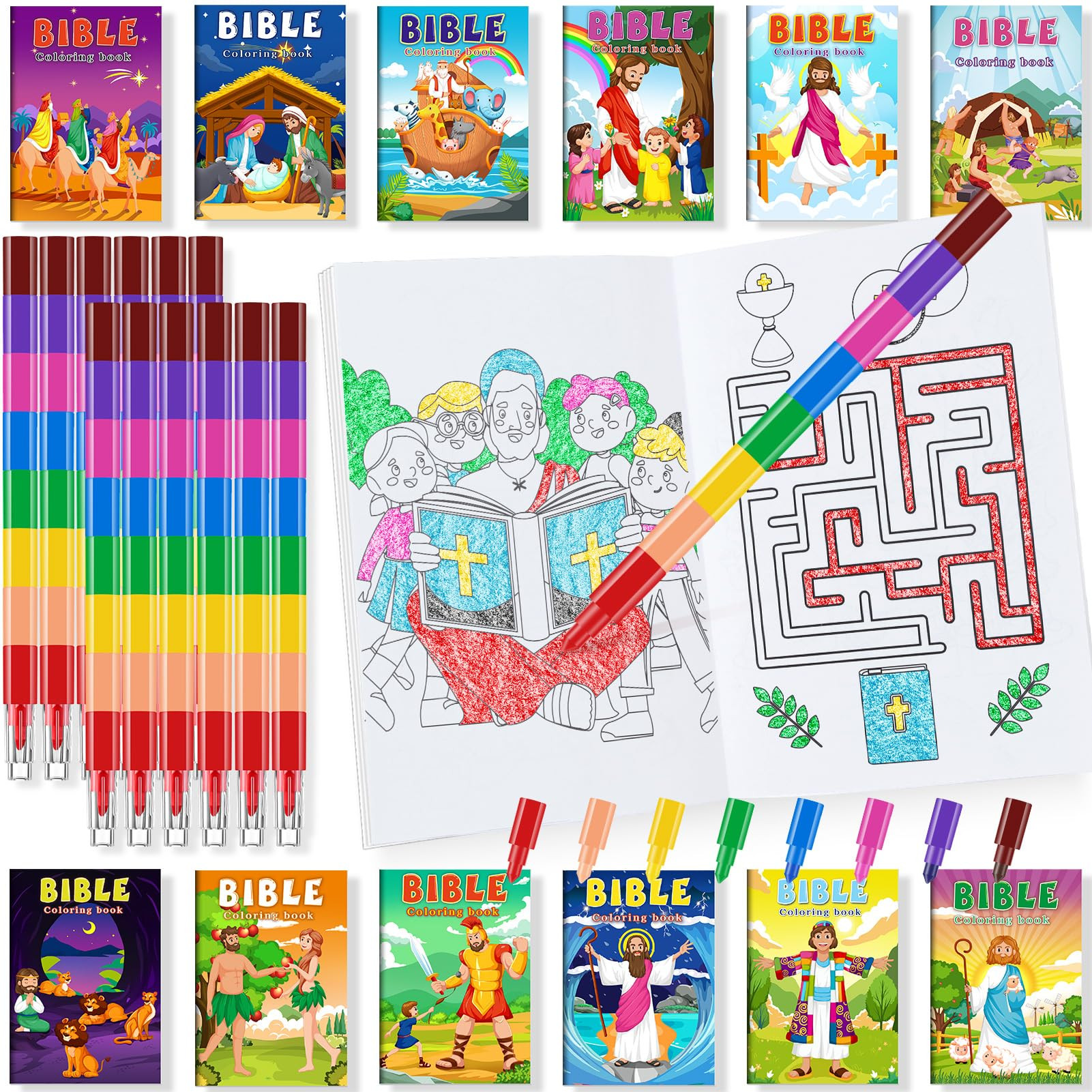 BenLouis 24 Christian Mini Coloring Books Kids with 24 Stacking Crayons Bible Verse Party Favors ... | Amazon (US)