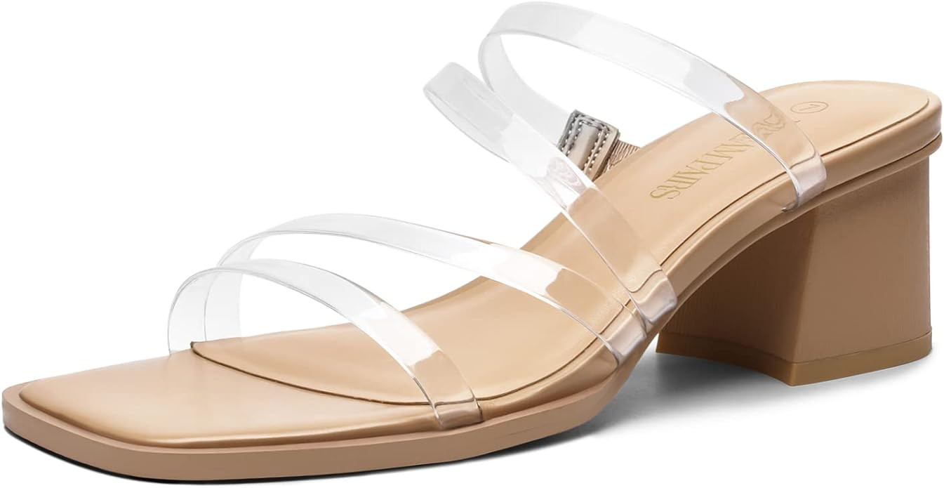 DREAM PAIRS Women's Strappy Heels Block Open Toe Low Heel Chunky Mules Sandals Dress Shoes | Amazon (US)